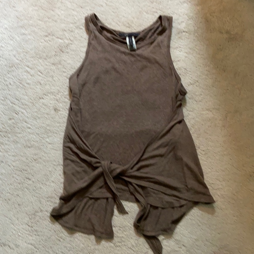 BCBG  brown linen tank with flirty back and front